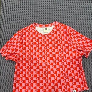 Lucy & Yak Red Crop Top with Vibrant Pattern